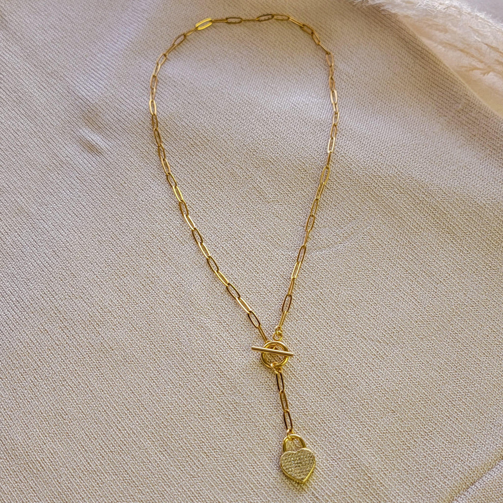Heart Pendant Paperclip Necklace, Layering Necklace Heart charm, Layered Necklace, Gold paperclip chain, Chain link necklace, gifts for-her