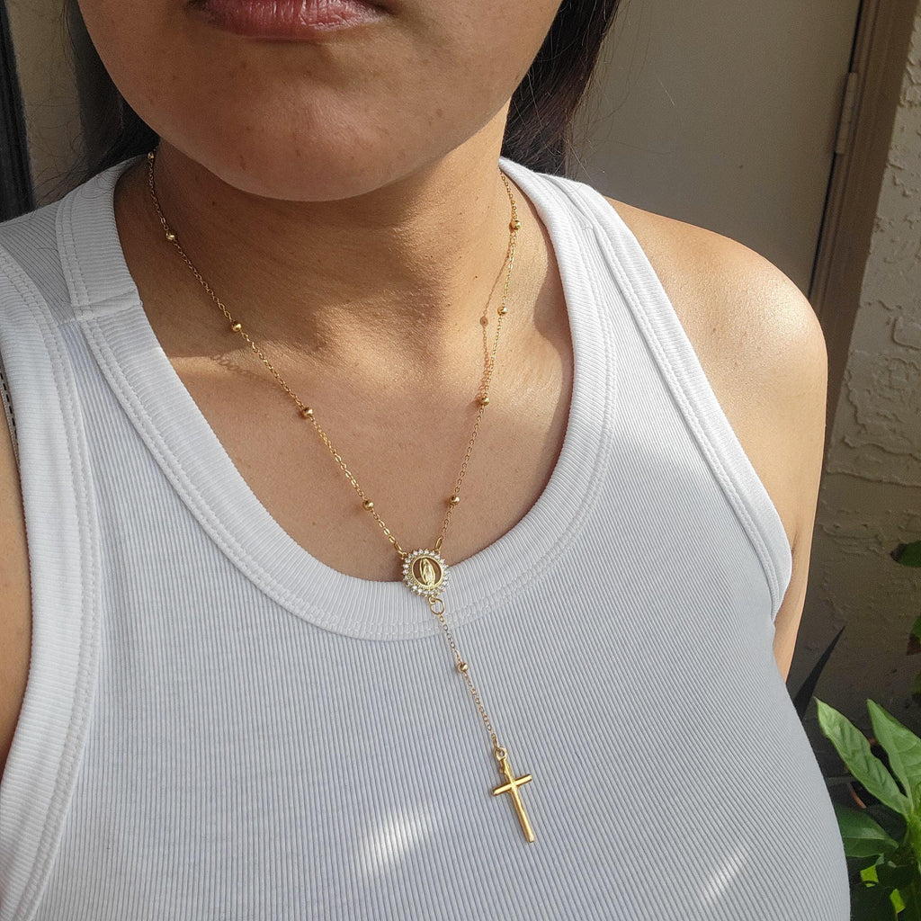 Rosary Necklace, Necklace Layering, Lariat necklace, Dainty Minimalist necklace, Gold filled rosary, confirmation gifted, gifted grandmas