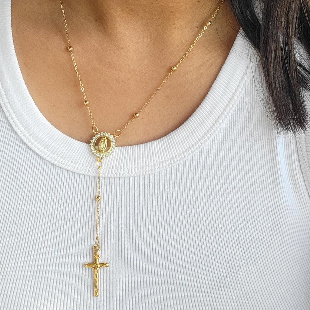 Rosary Necklace, Necklace Layering, Lariat necklace, Dainty Minimalist necklace, Gold filled rosary, confirmation gifted, gifted grandmas