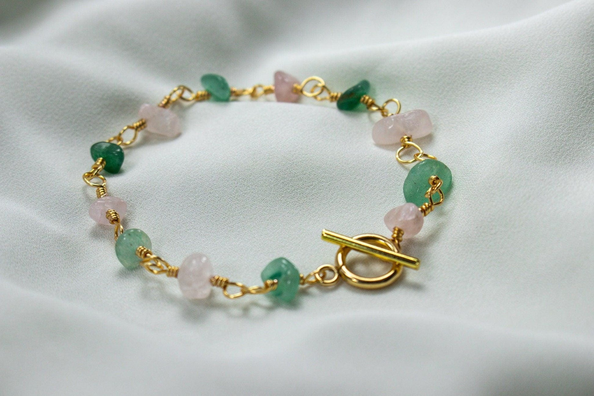 Dainty Rose Quartz Green Aventurine Bracelet, Bracelet Minimaliste, Quartz Rose Bracelet, Healing Bracelet, Fertility Bracelet,Gift For- Her