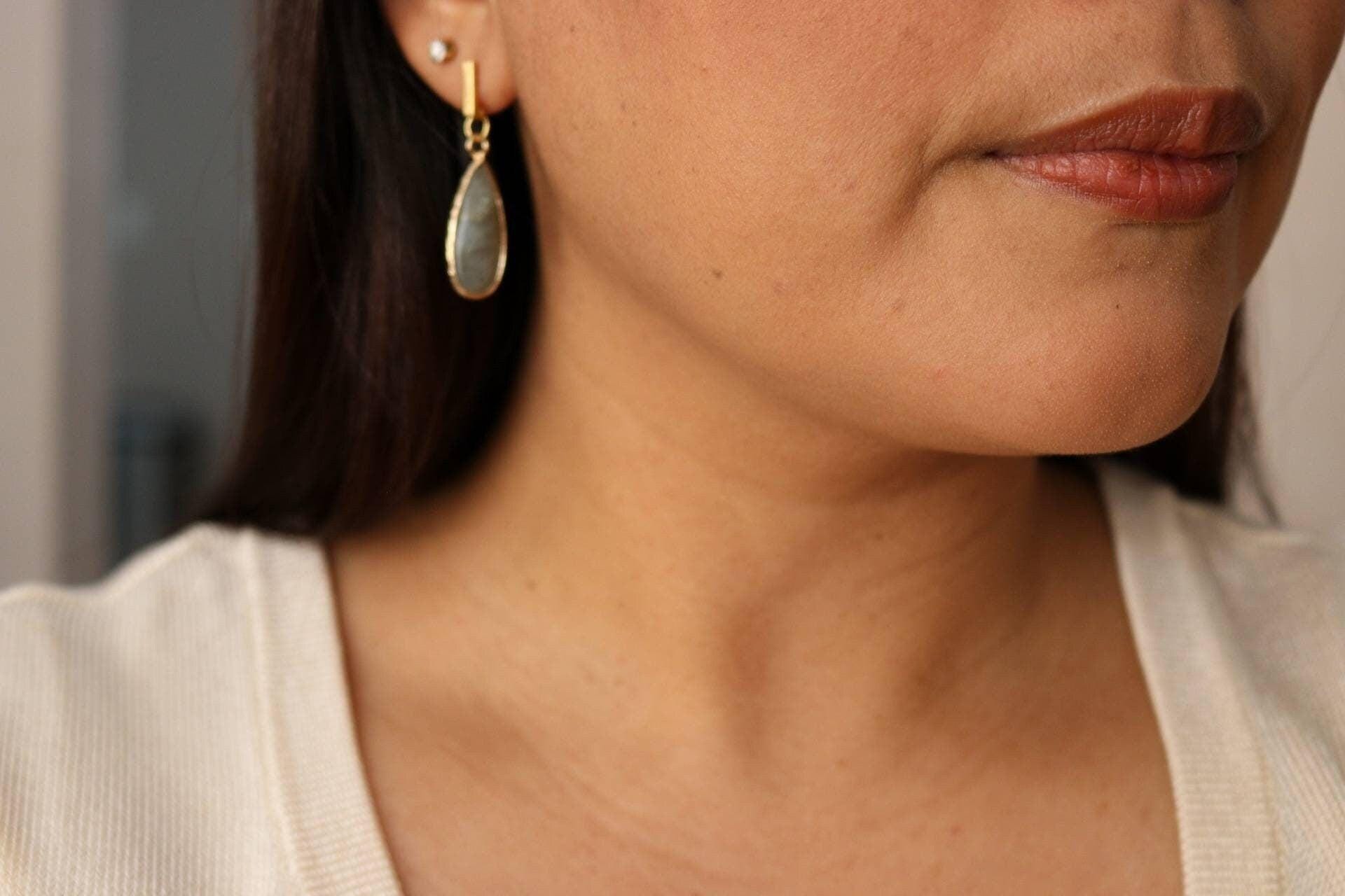 Dainty Labradorite earrings, Dainty Gold Earring, Stacking Earrings, Minimalist earring, Dropping earring, Gemstone-earrings, Hers gift