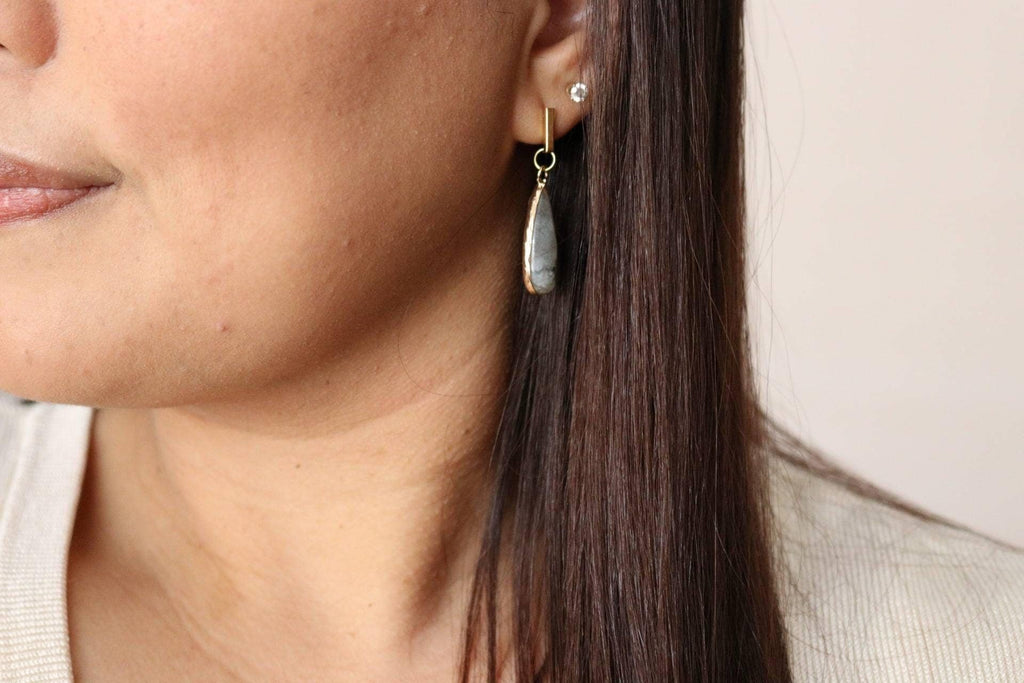 Dainty Labradorite earrings, Dainty Gold Earring, Stacking Earrings, Minimalist earring, Dropping earring, Gemstone-earrings, Hers gift