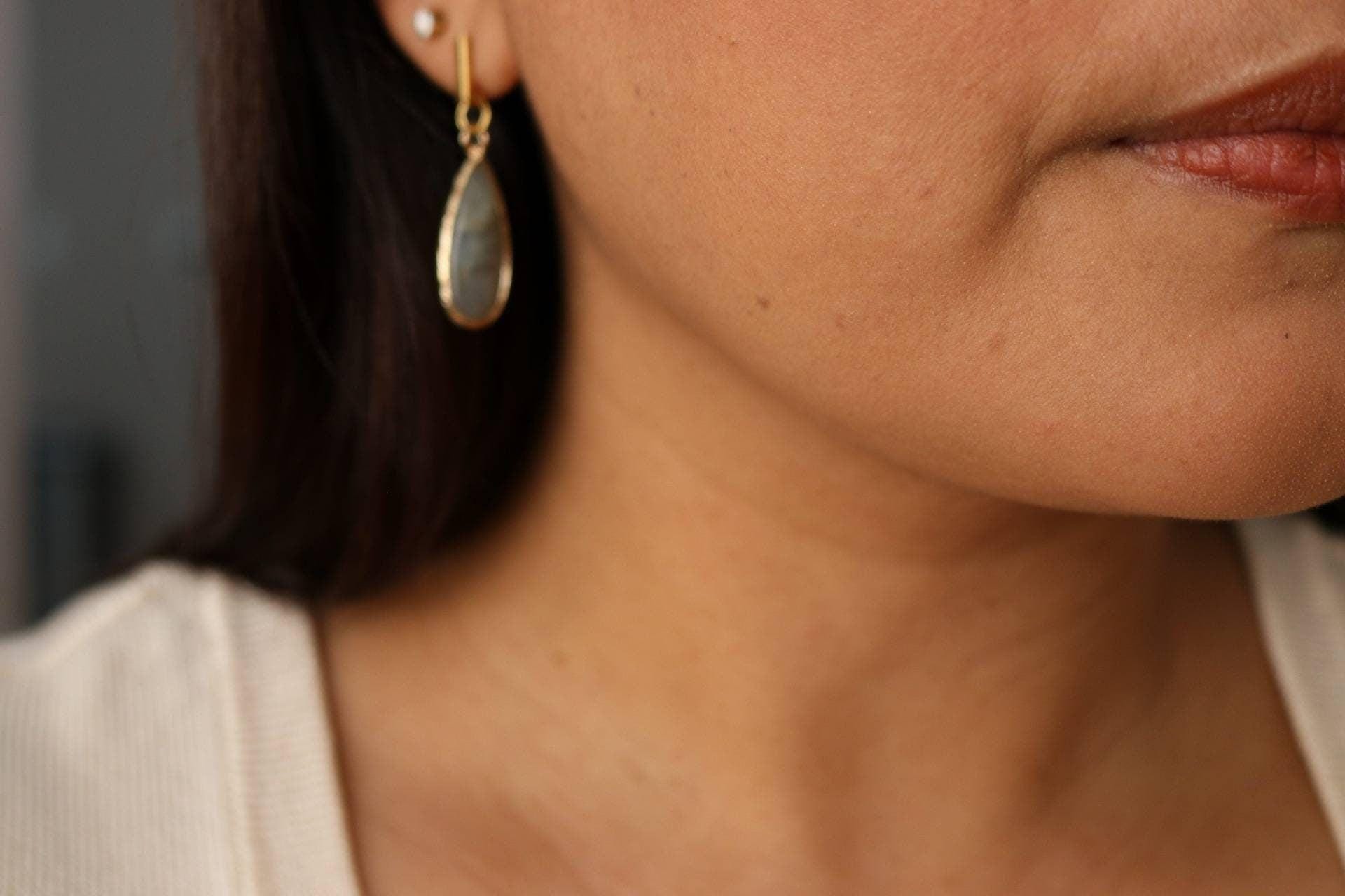 Dainty Labradorite earrings, Dainty Gold Earring, Stacking Earrings, Minimalist earring, Dropping earring, Gemstone-earrings, Hers gift