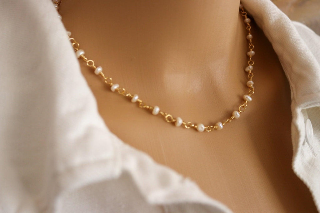 Dainty Real Fresh Water Pearl Necklace Choker, Tiny Pearl Necklace, Minimalist Pearl Necklace, Mothers Pearl Necklace, Bridesmaide Gift