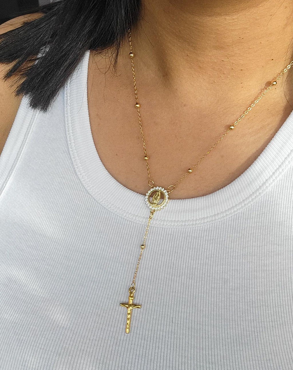 Rosary Necklace, Necklace Layering, Lariat necklace, Dainty Minimalist necklace, Gold filled rosary, confirmation gifted, gifted grandmas