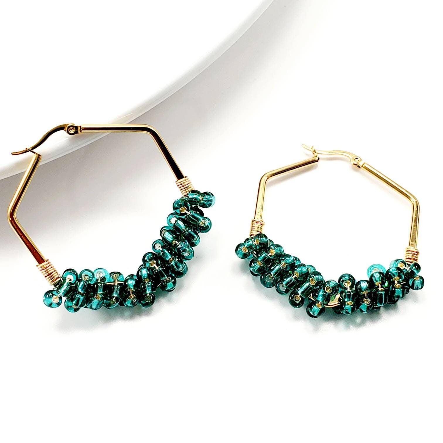 Chunky Hoop Earrings, dainty gold earring, Thick gold hoop earrings, Large Hoops Earrings, Beads earring, Geometric Earrings, Gifte-for-her