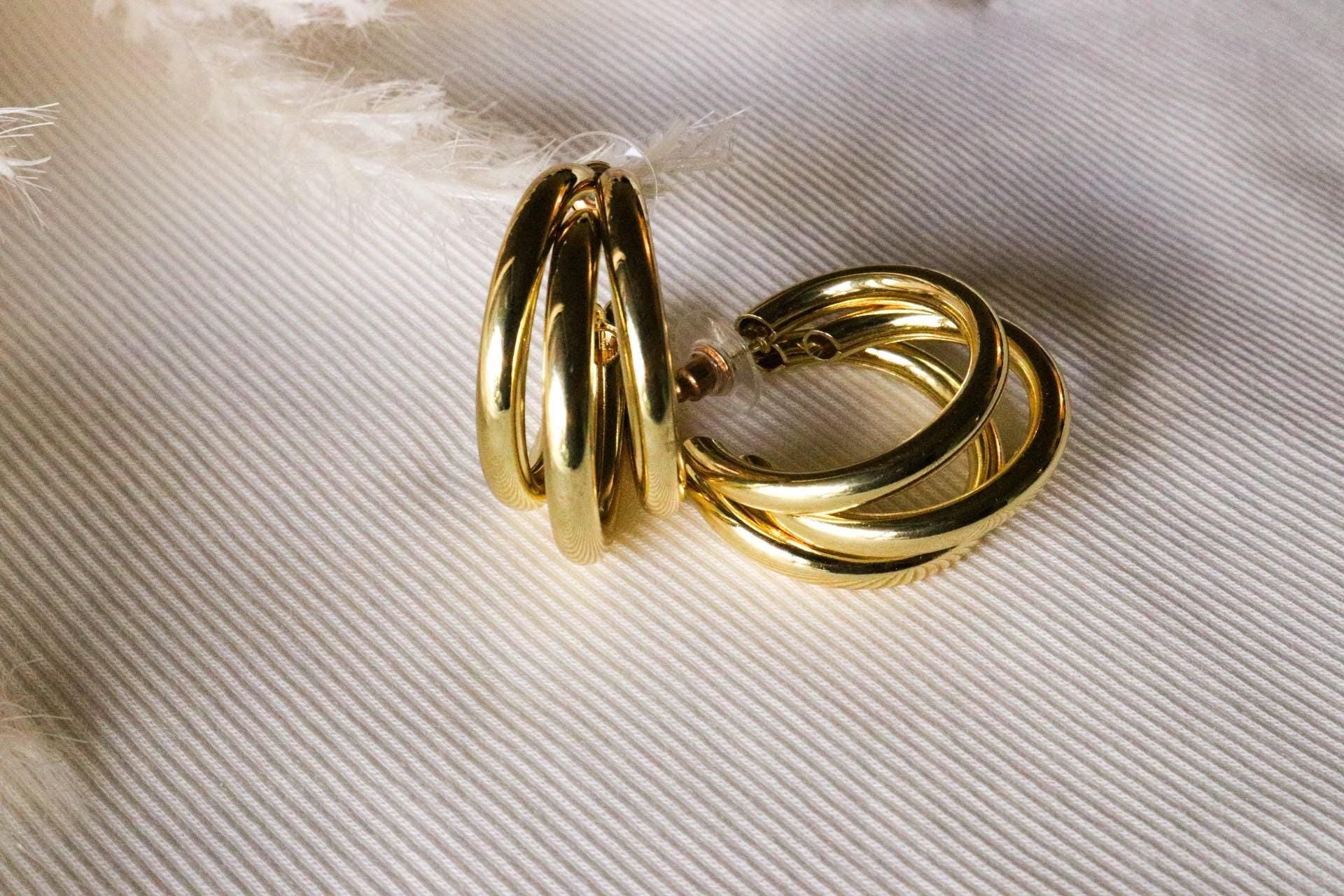 Dainty Triple Hoop Earring, Dainty Hoop Earrings, Chunky Hoop earrings gold, Chunky silver earrings, Thick hoop earrings, gifts for-her