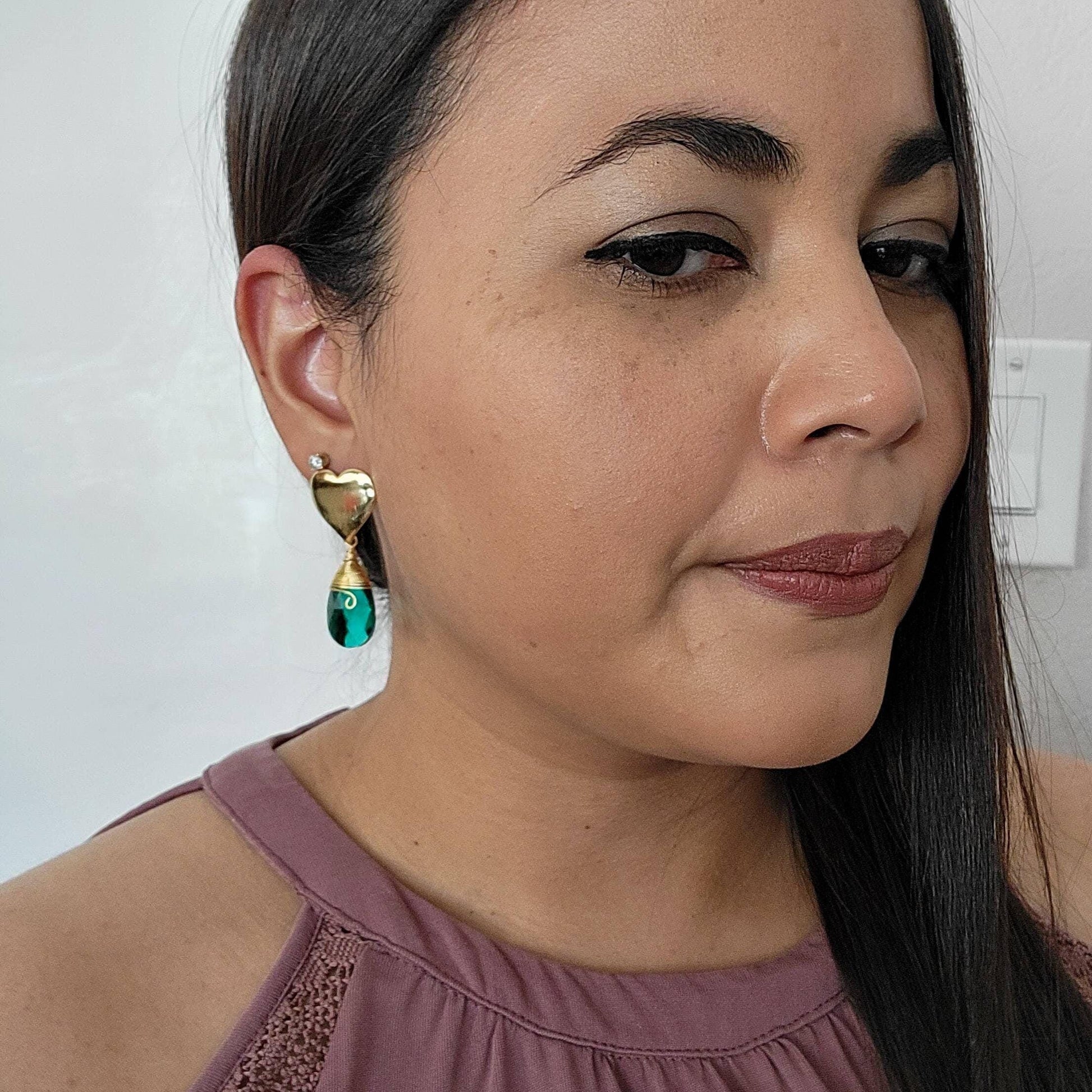 Teardrop earrings, Gold Filled Teardrop Dangle, Green Teardrop Dangle Earrings, Handmade Water Drop Earrings, Wedding Earrings