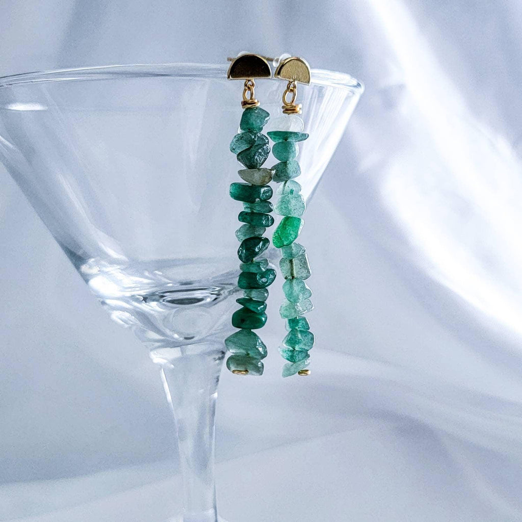 AVENTURINE earrings, Thread earrings, Raw crystal earrings, Raw gemstone earrings, Raw stone earrings, Mom earrings, Healing stones,