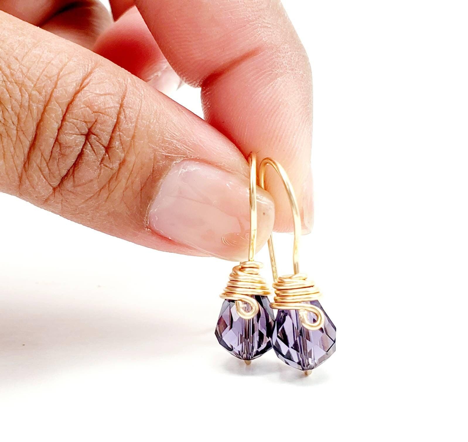 Purple Drop Earrings, Purple Wedding Drop Earrings, Purple Amethyst Bridal Earrings, Purple Crystal Bridal Drop Earrings wedding jewelry