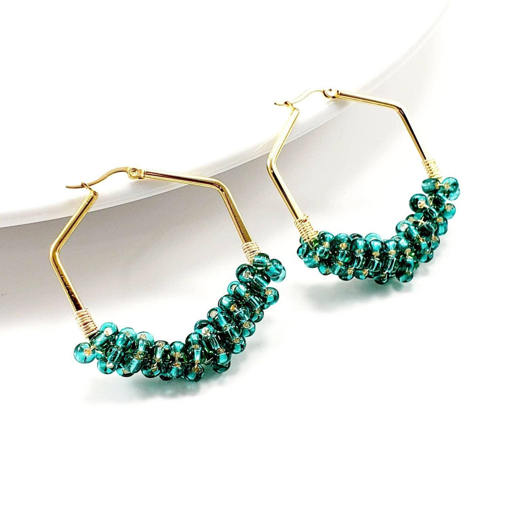 Chunky Hoop Earrings, dainty gold earring, Thick gold hoop earrings, Large Hoops Earrings, Beads earring, Geometric Earrings, Gifte-for-her