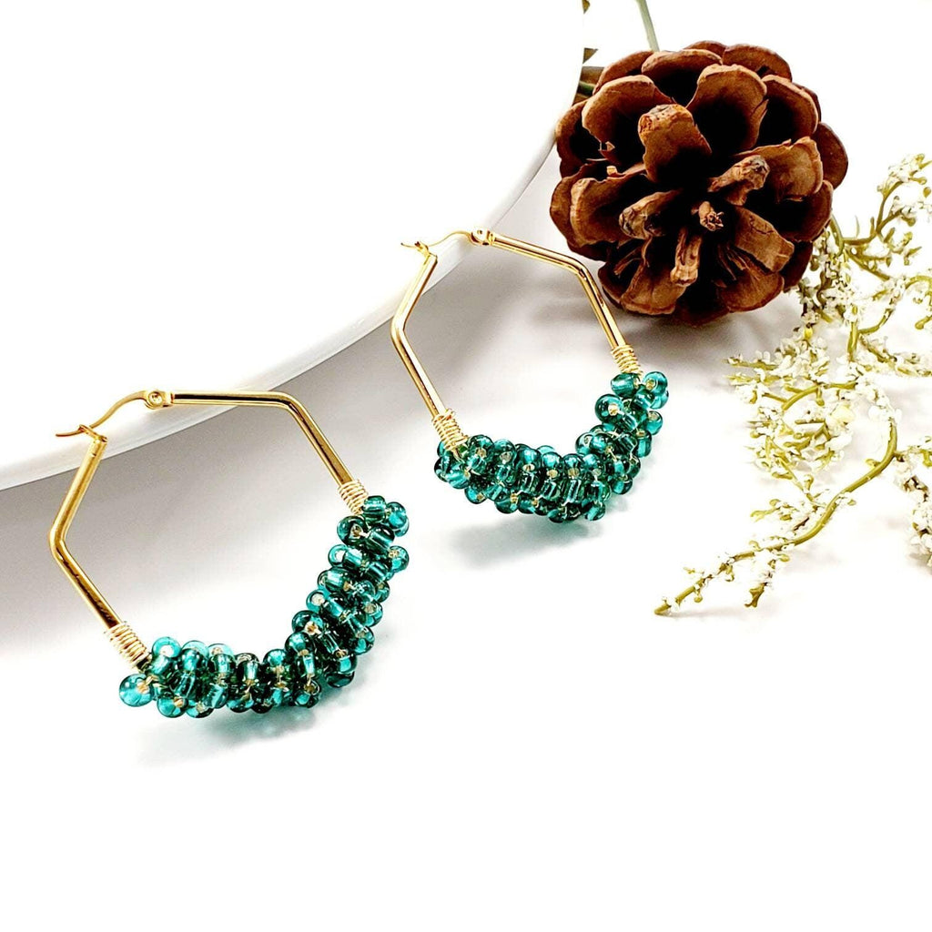 Chunky Hoop Earrings, dainty gold earring, Thick gold hoop earrings, Large Hoops Earrings, Beads earring, Geometric Earrings, Gifte-for-her