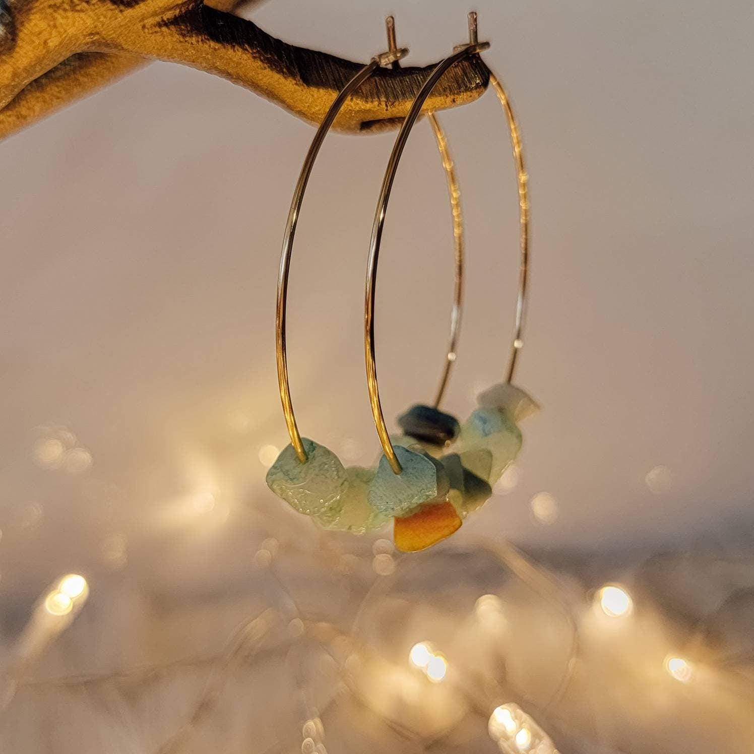 Amazonite earrings, Thin gold hoop earrings, Big hoop earrings, lightweight earrings, raw stone earrings, healing earrings minimalistic