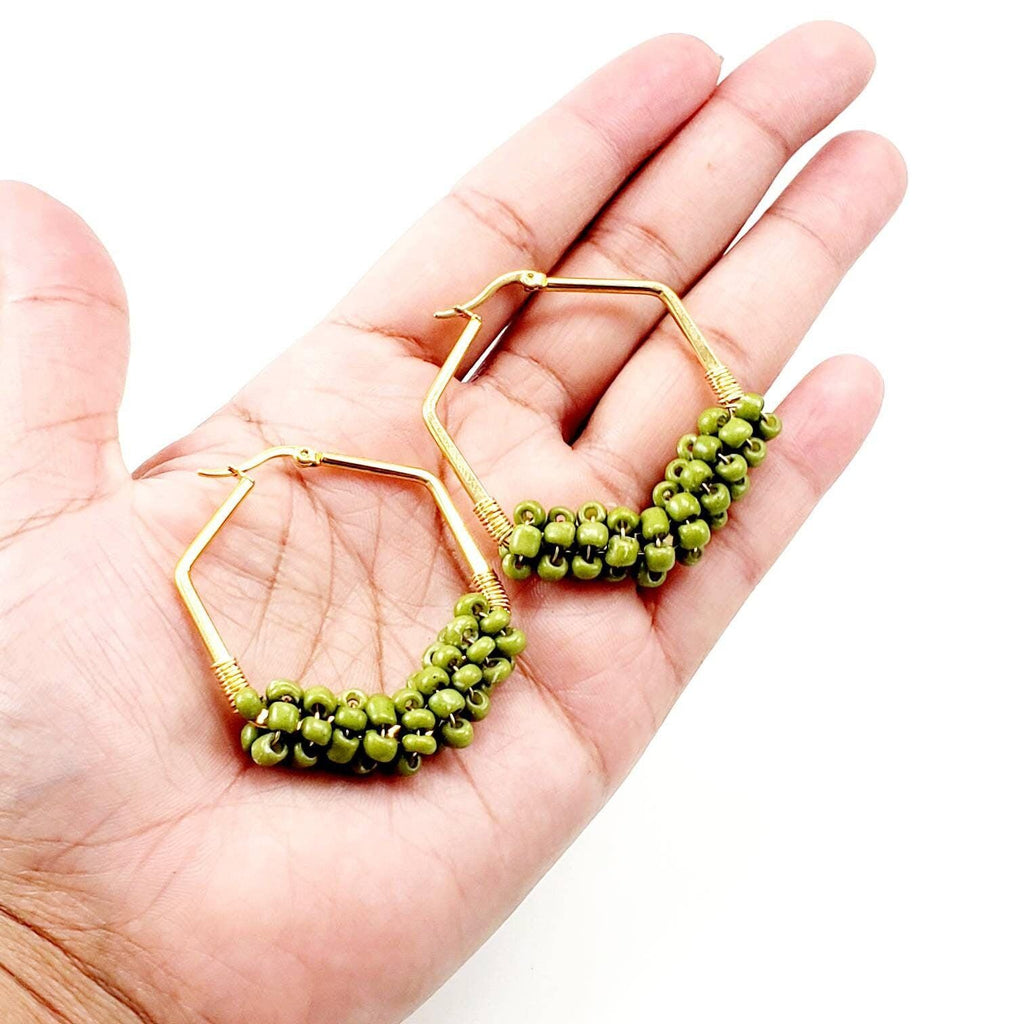 Large Hoops Earrings, Geometric Hexagon Hoops, Thick Gold filled hoops, Chunky earrings hoop, Beaded hoop, Gifte-for-her, gifte fully