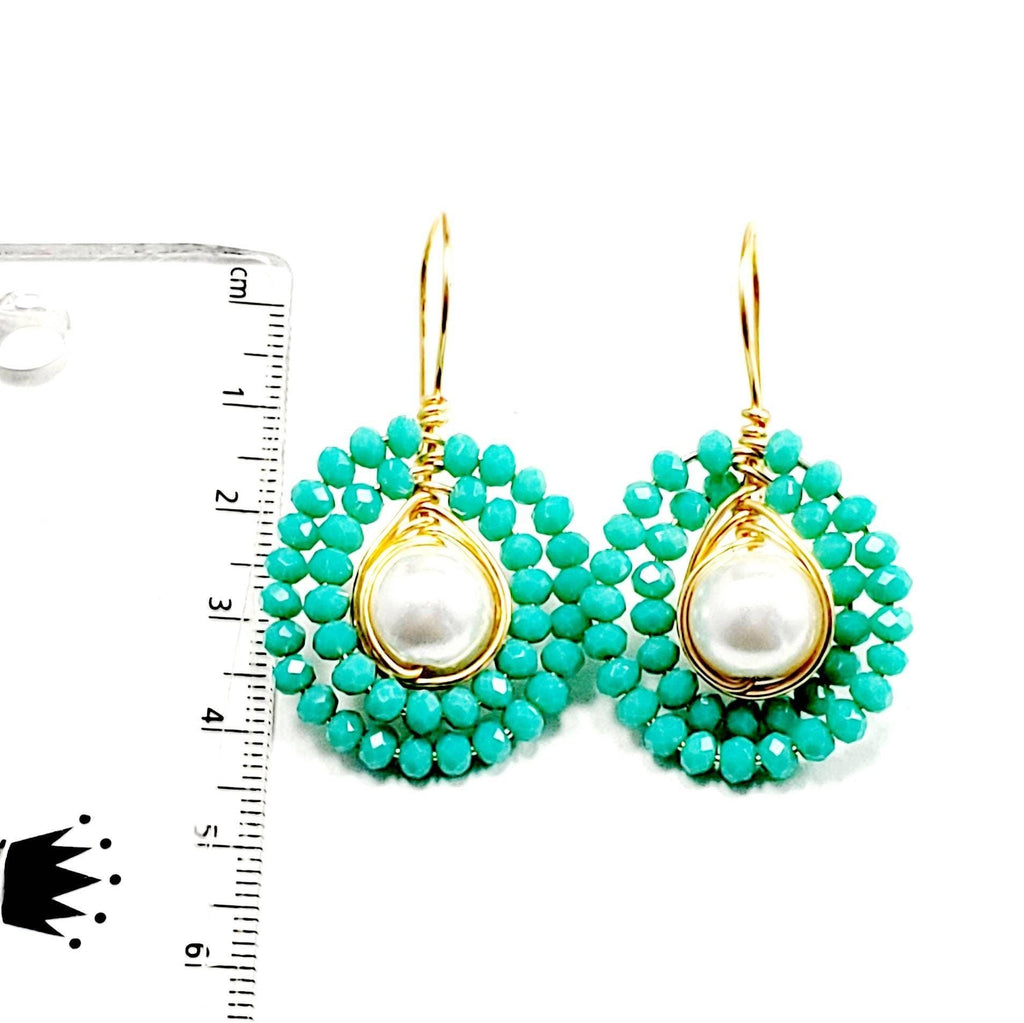 Dainty Drop Mint Pearl Earrings, Large pearl earrings, Dropping earrings, Pearl earrings wedding, Maid of honor Giftful, Gifts for-her