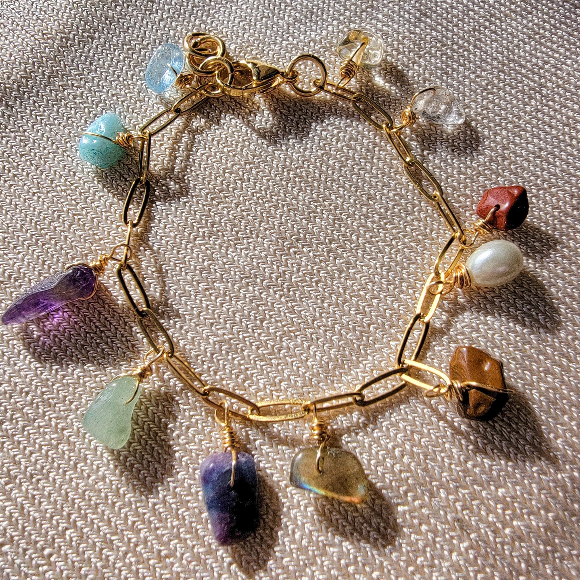 Charm Bracelet stone Bracelet, Minimalist bracelet, Stoned bracelets, Dainty multi charm jewelry, chunky bracelet, Christma gifts for women