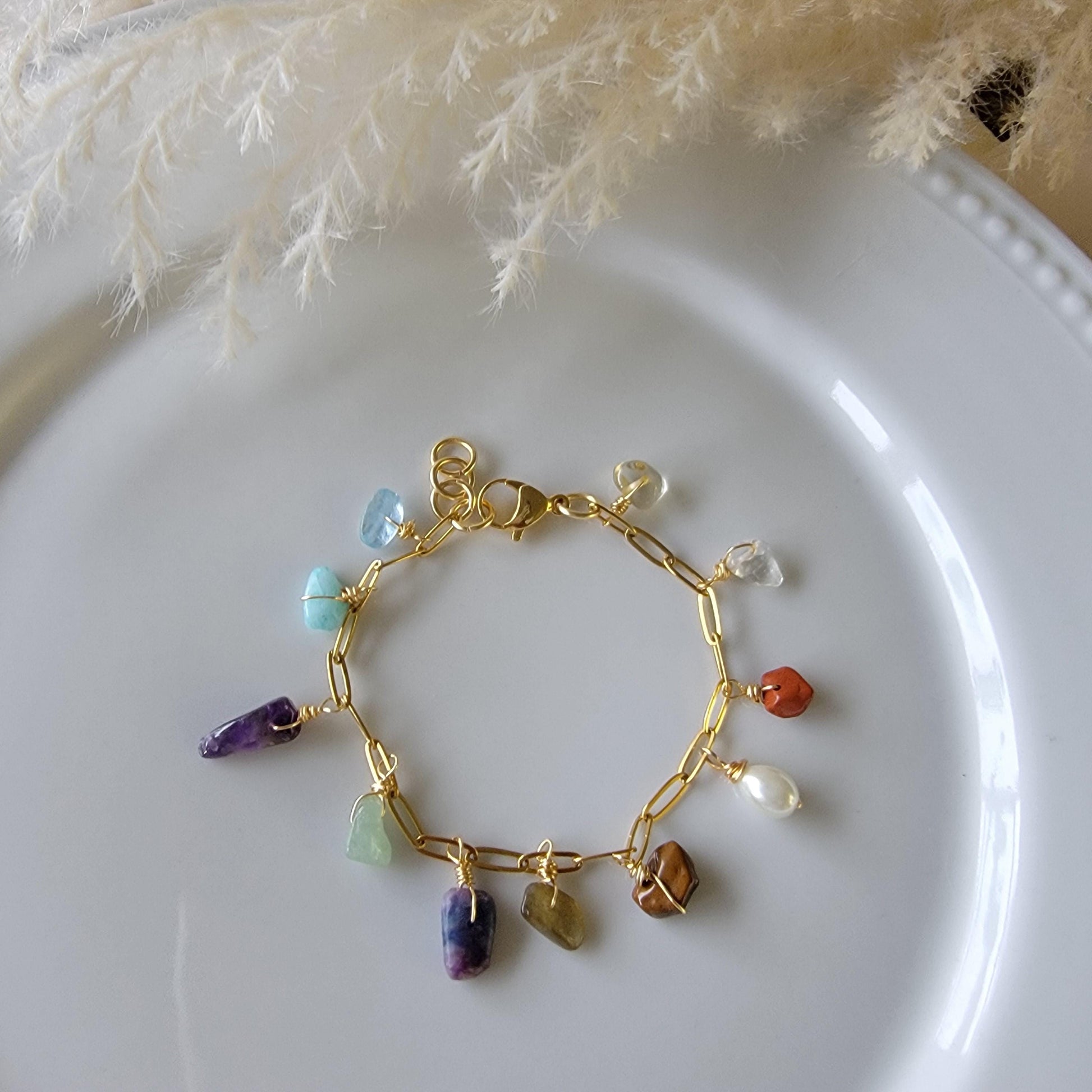 Charm Bracelet stone Bracelet, Minimalist bracelet, Stoned bracelets, Dainty multi charm jewelry, chunky bracelet, Christma gifts for women
