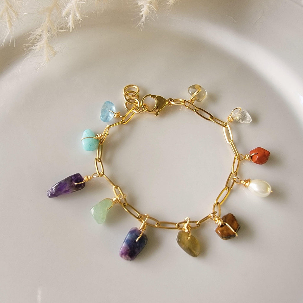 Charm Bracelet stone Bracelet, Minimalist bracelet, Stoned bracelets, Dainty multi charm jewelry, chunky bracelet, Christma gifts for women