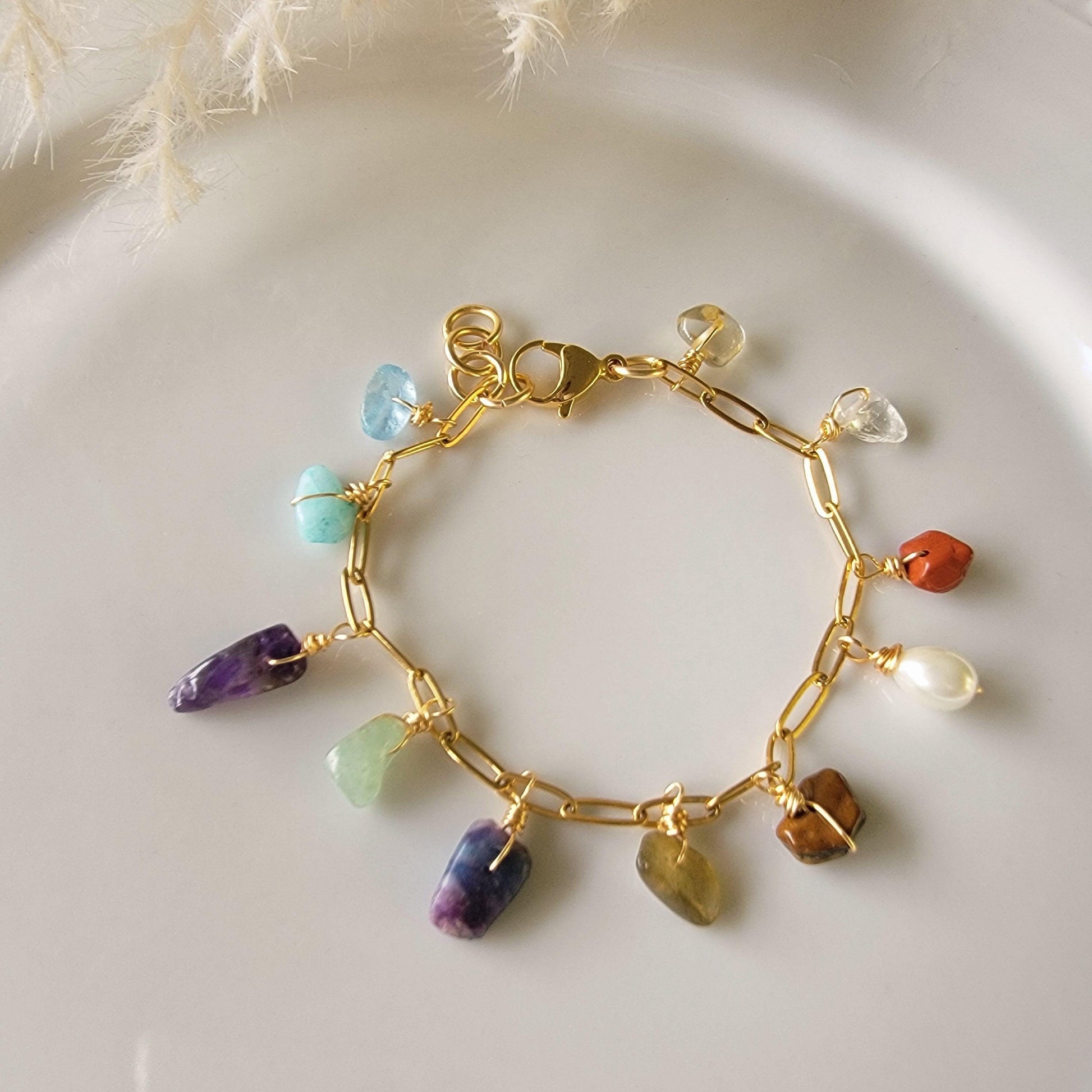 Charm Bracelet stone Bracelet, Minimalist bracelet, Stoned bracelets, Dainty multi charm jewelry, chunky bracelet, Christma gifts for women