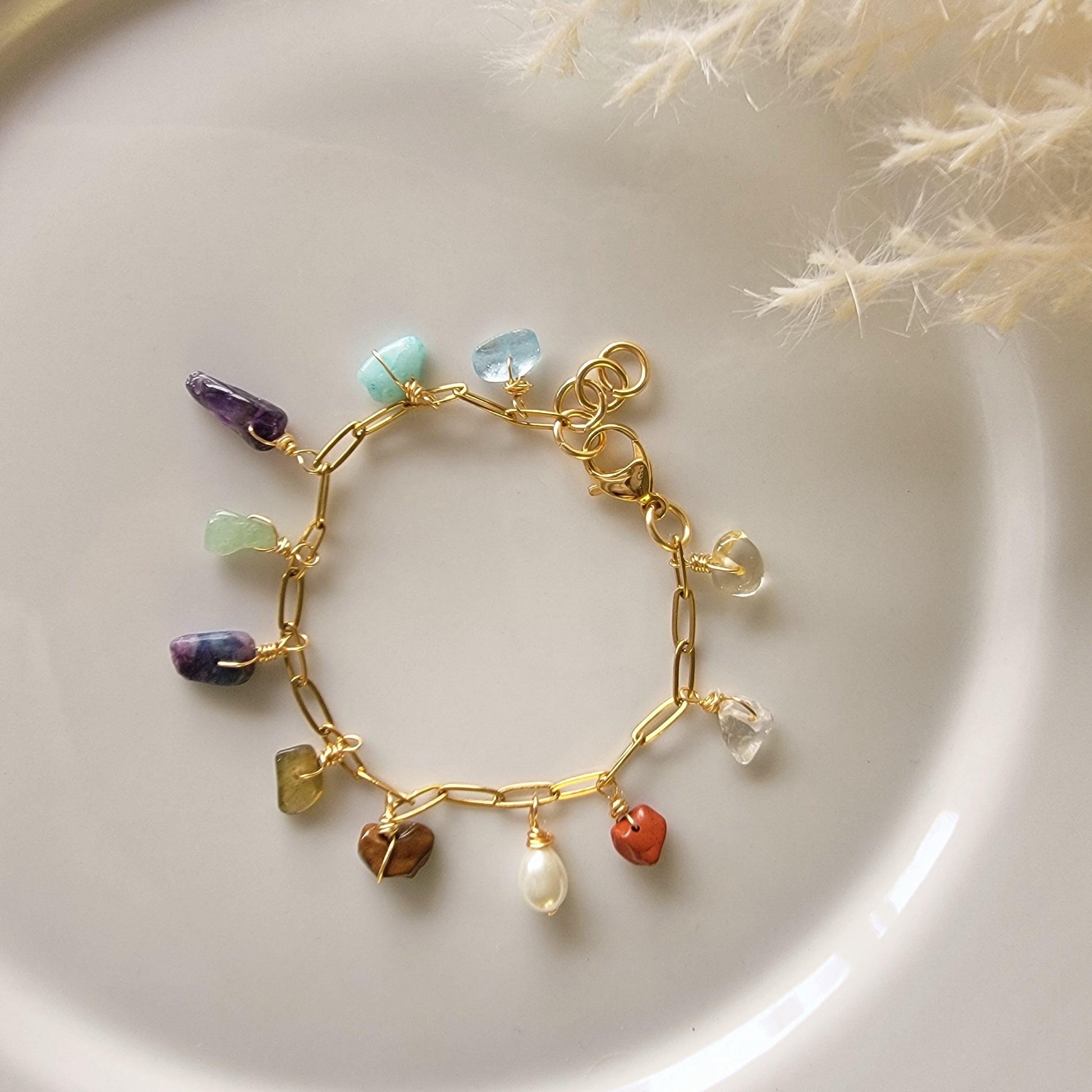 Charm Bracelet stone Bracelet, Minimalist bracelet, Stoned bracelets, Dainty multi charm jewelry, chunky bracelet, Christma gifts for women