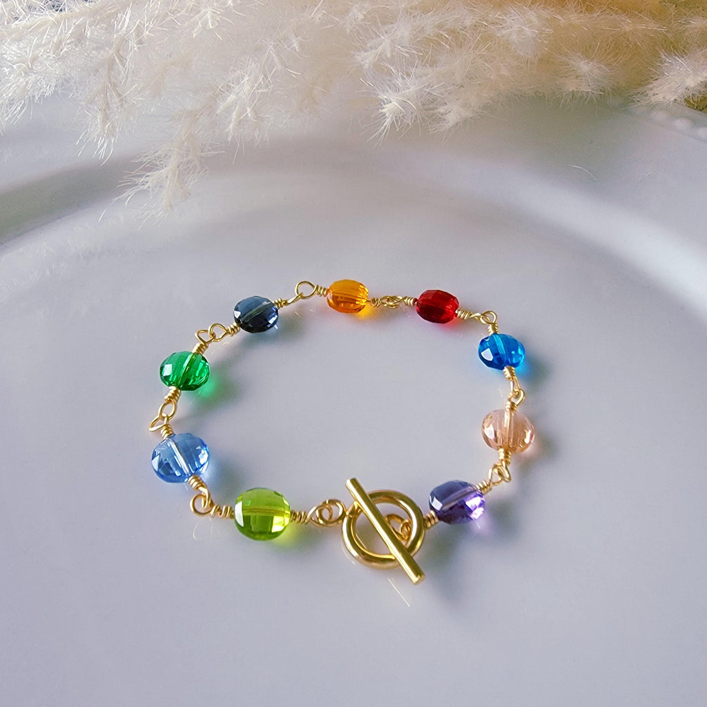Crystal Bracelet, Gemstone Charm Bracelet, Multicolor Colorful Bracelet, Minimalist bracelet, Dainty multi charm jewelry, bridesmaids gifts