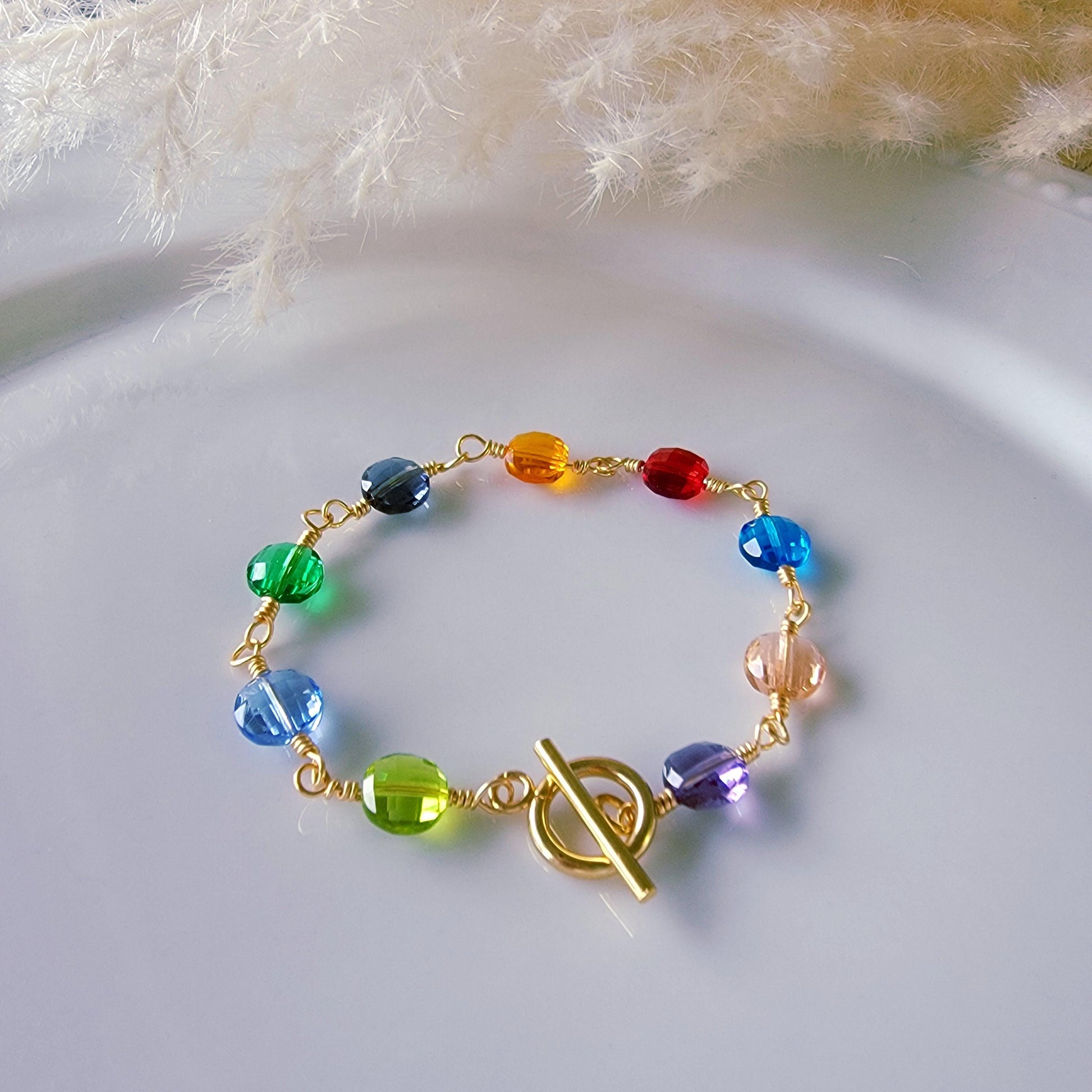 Crystal Bracelet, Gemstone Charm Bracelet, Multicolor Colorful Bracelet, Minimalist bracelet, Dainty multi charm jewelry, bridesmaids gifts
