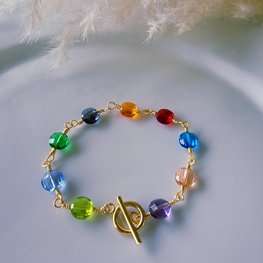Crystal Bracelet, Gemstone Charm Bracelet, Multicolor Colorful Bracelet, Minimalist bracelet, Dainty multi charm jewelry, bridesmaids gifts