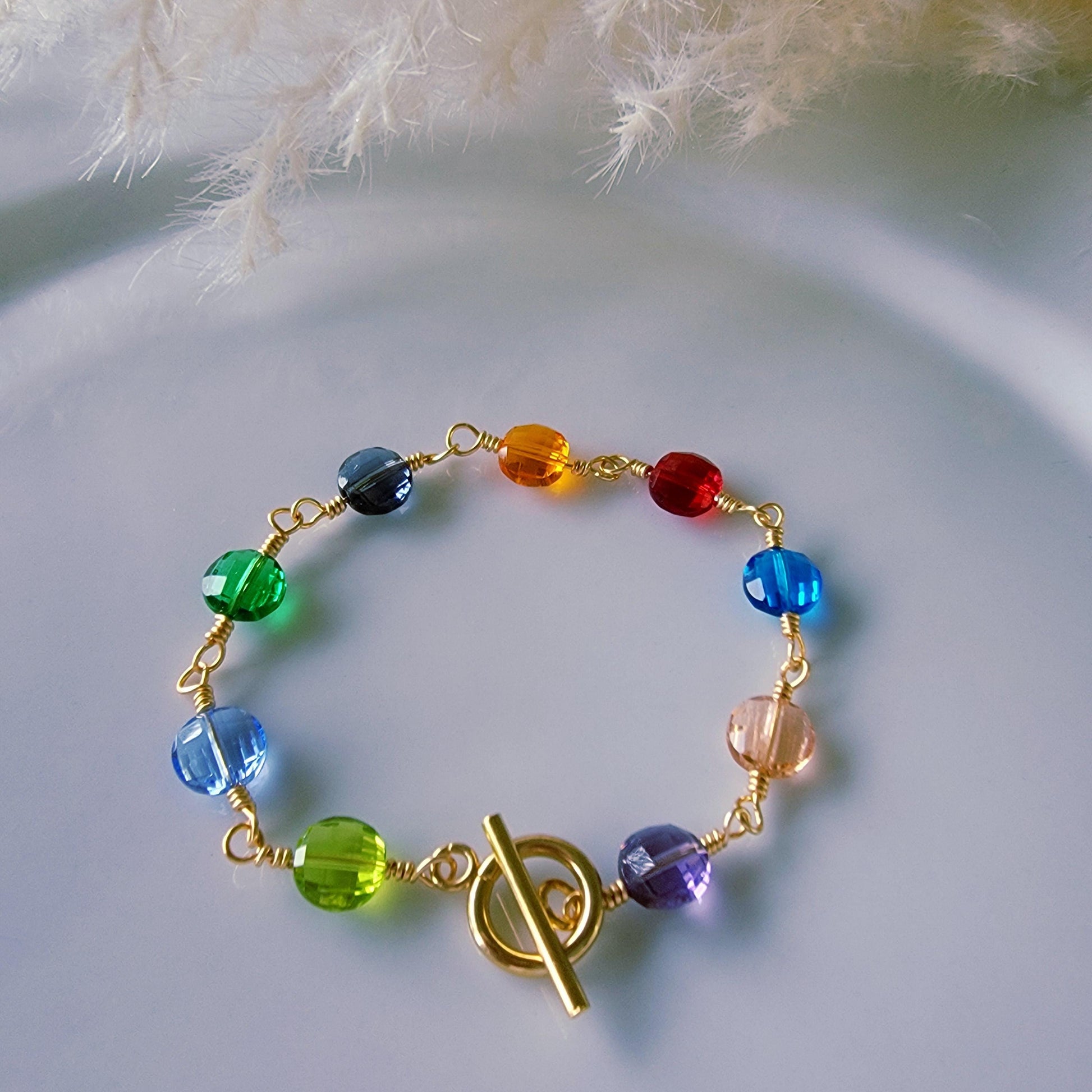 Crystal Bracelet, Gemstone Charm Bracelet, Multicolor Colorful Bracelet, Minimalist bracelet, Dainty multi charm jewelry, bridesmaids gifts