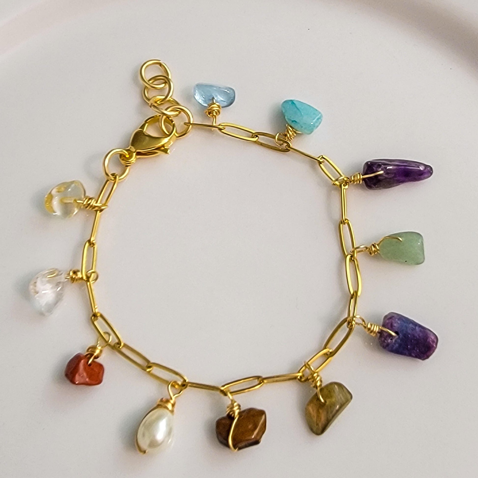 Charm Bracelet stone Bracelet, Minimalist bracelet, Stoned bracelets, Dainty multi charm jewelry, chunky bracelet, Christma gifts for women