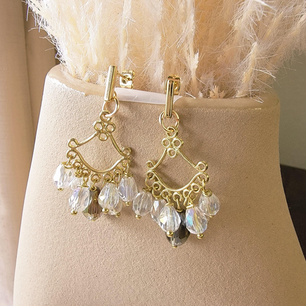 Chandelier Boho Earrings, Crystal Bridal Earrings, Gold Wedding Earrings, Chandelier Bridal Earrings, Dangle Earrings, Crystal Earrings,
