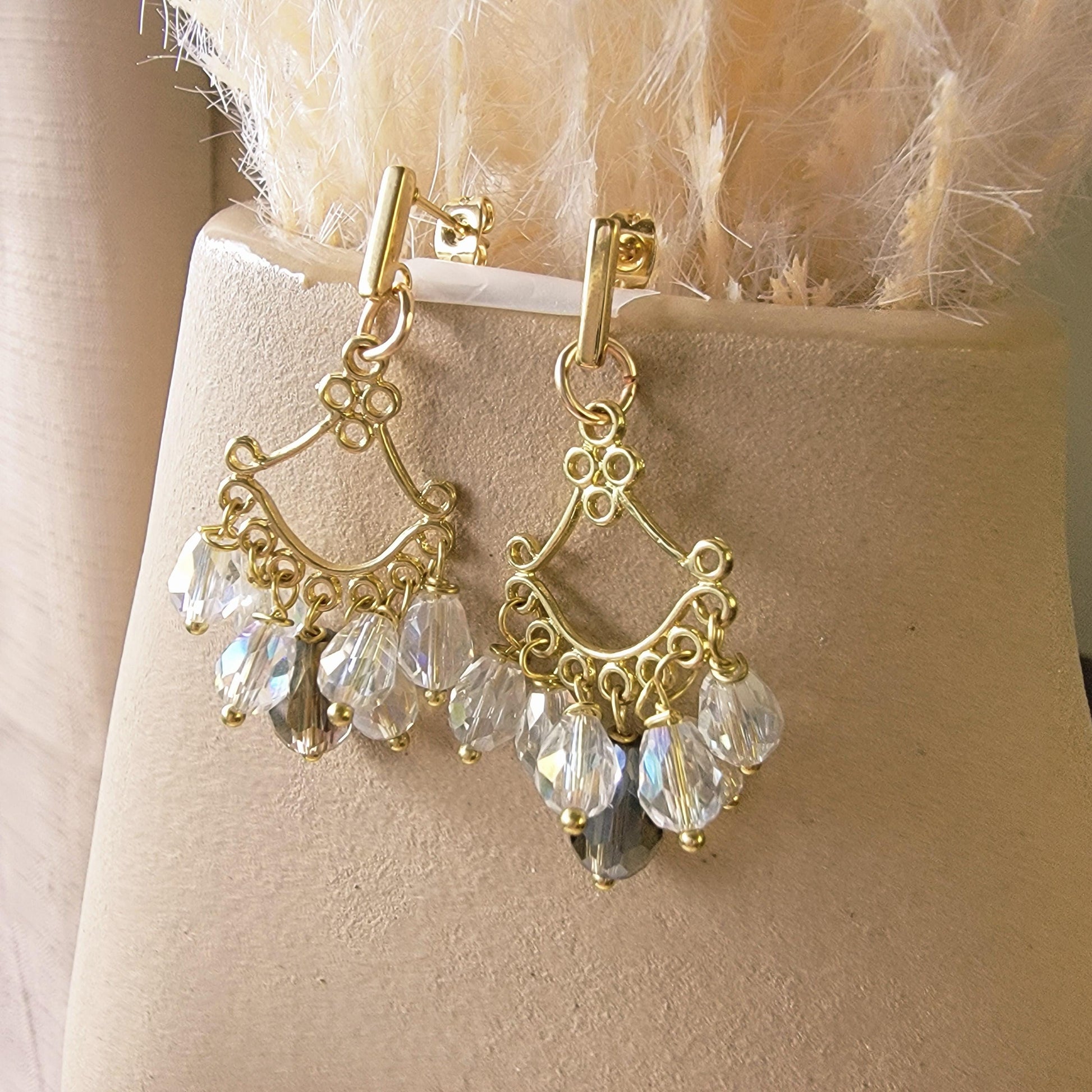 Chandelier Boho Earrings, Crystal Bridal Earrings, Gold Wedding Earrings, Chandelier Bridal Earrings, Dangle Earrings, Crystal Earrings,
