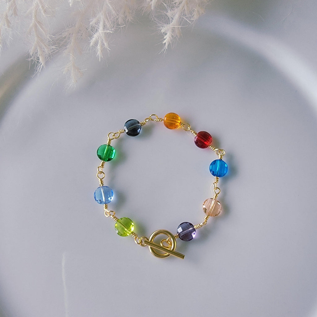 Crystal Bracelet, Gemstone Charm Bracelet, Multicolor Colorful Bracelet, Minimalist bracelet, Dainty multi charm jewelry, bridesmaids gifts