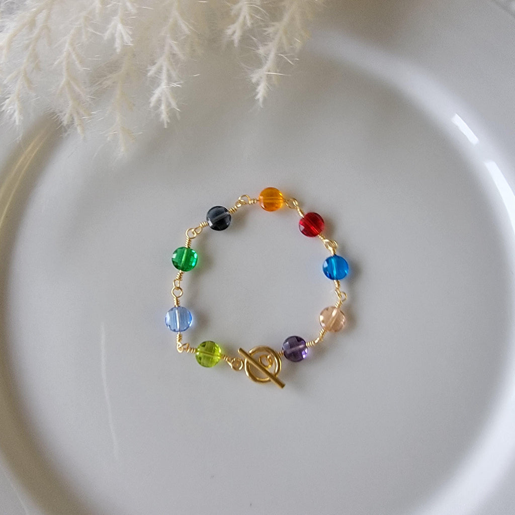 Crystal Bracelet, Gemstone Charm Bracelet, Multicolor Colorful Bracelet, Minimalist bracelet, Dainty multi charm jewelry, bridesmaids gifts