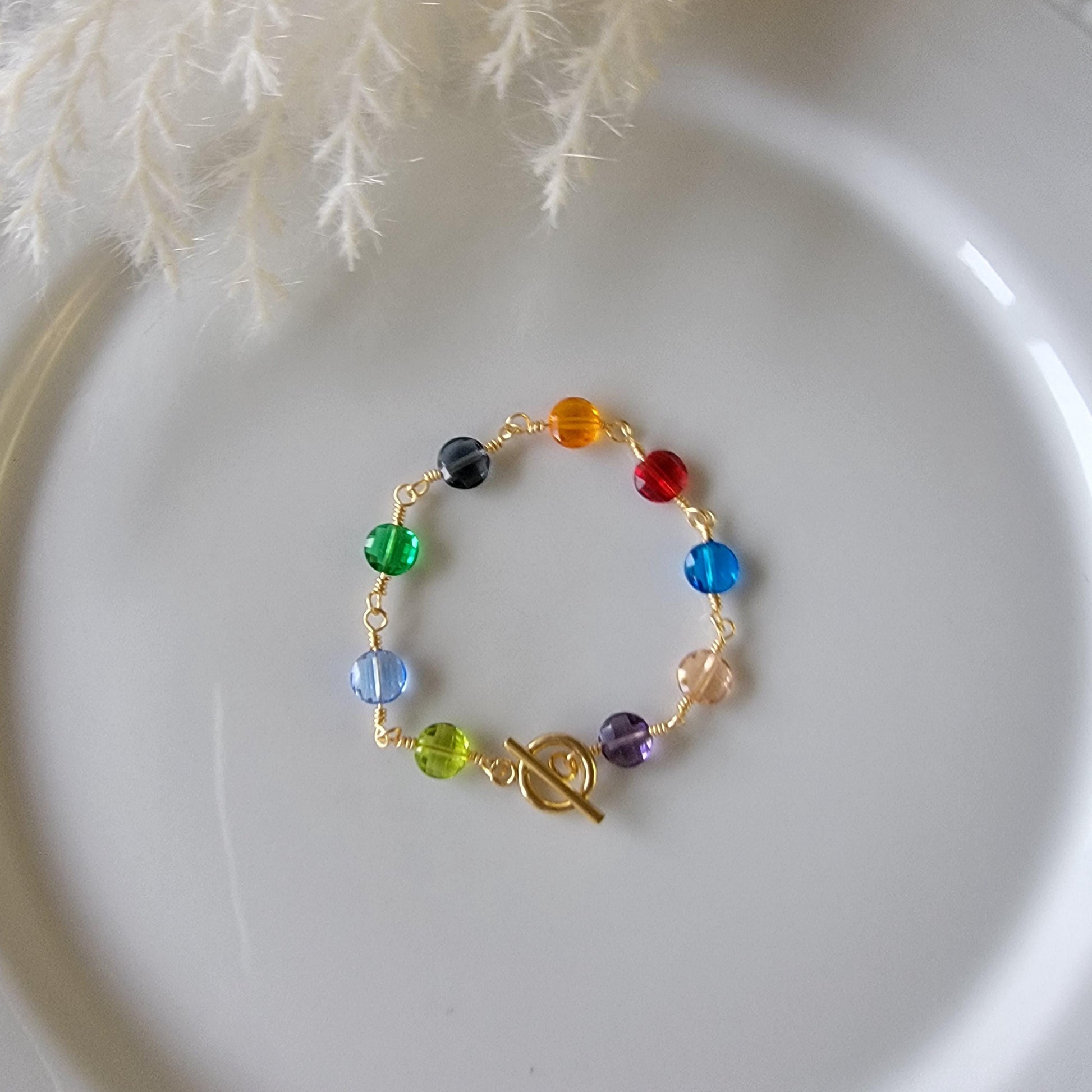 Crystal Bracelet, Gemstone Charm Bracelet, Multicolor Colorful Bracelet, Minimalist bracelet, Dainty multi charm jewelry, bridesmaids gifts
