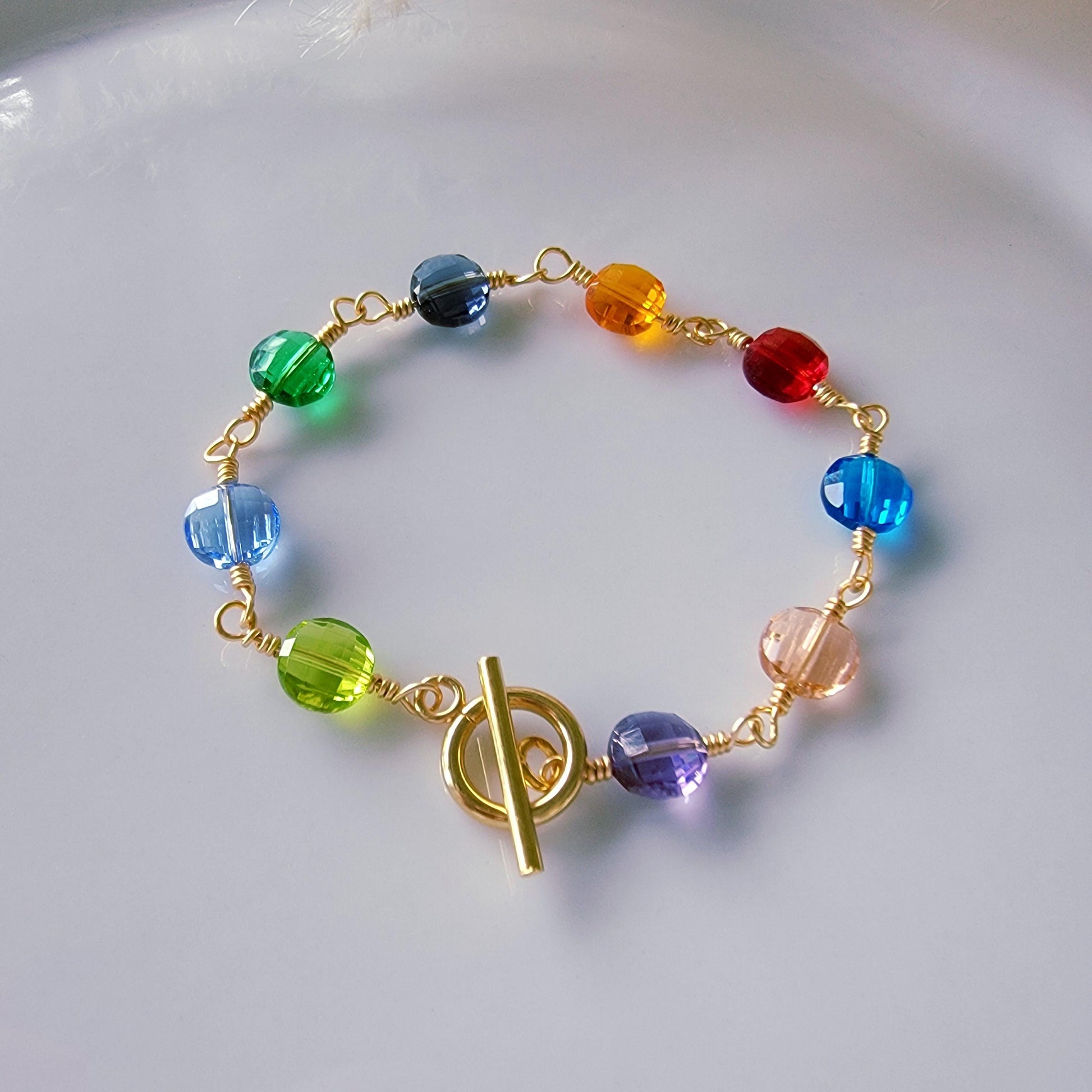 Crystal Bracelet, Gemstone Charm Bracelet, Multicolor Colorful Bracelet, Minimalist bracelet, Dainty multi charm jewelry, bridesmaids gifts