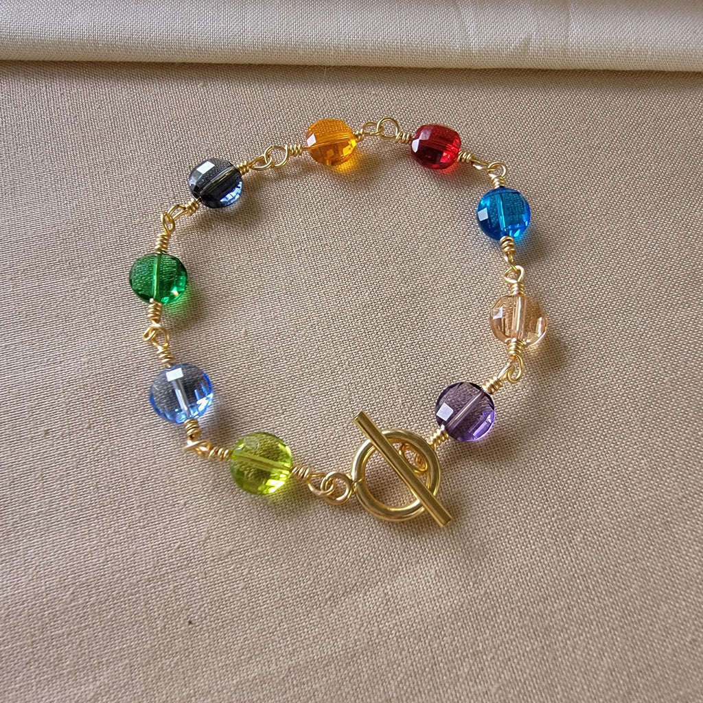 Crystal Bracelet, Gemstone Charm Bracelet, Multicolor Colorful Bracelet, Minimalist bracelet, Dainty multi charm jewelry, bridesmaids gifts