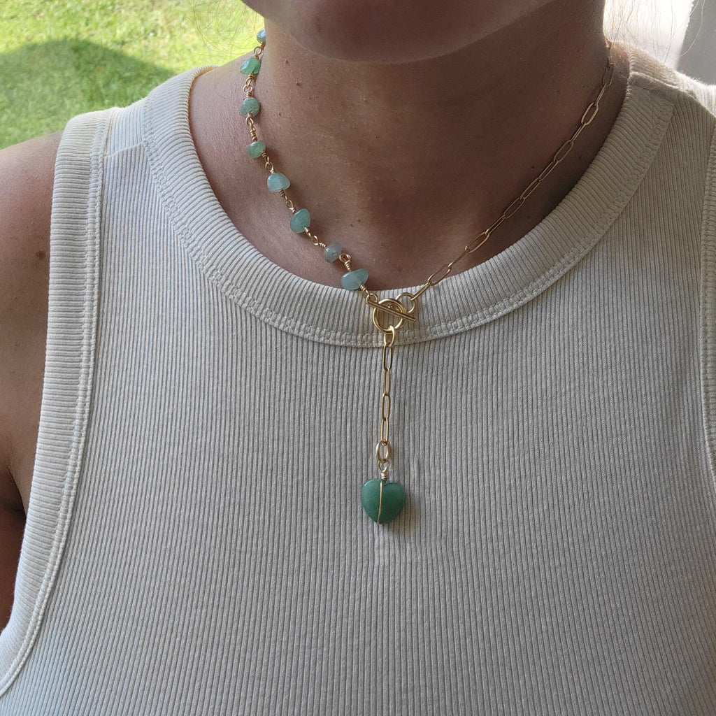 Aventurine Layering Necklace with Toggle Heart Charm
