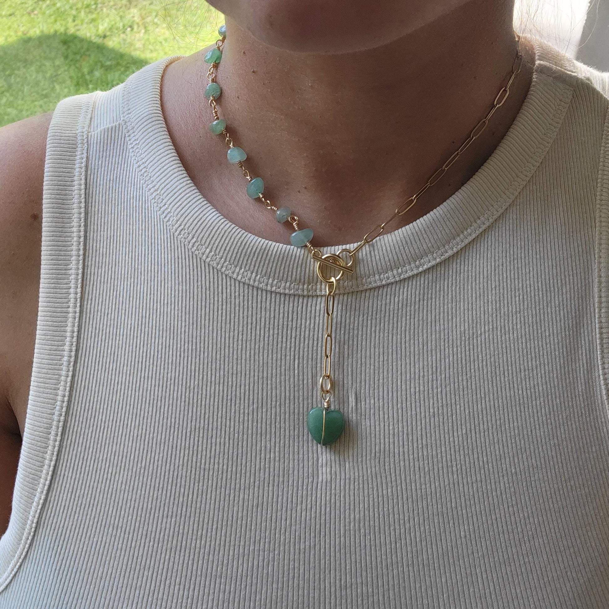 Aventurine Layering Necklace with Toggle Heart Charm