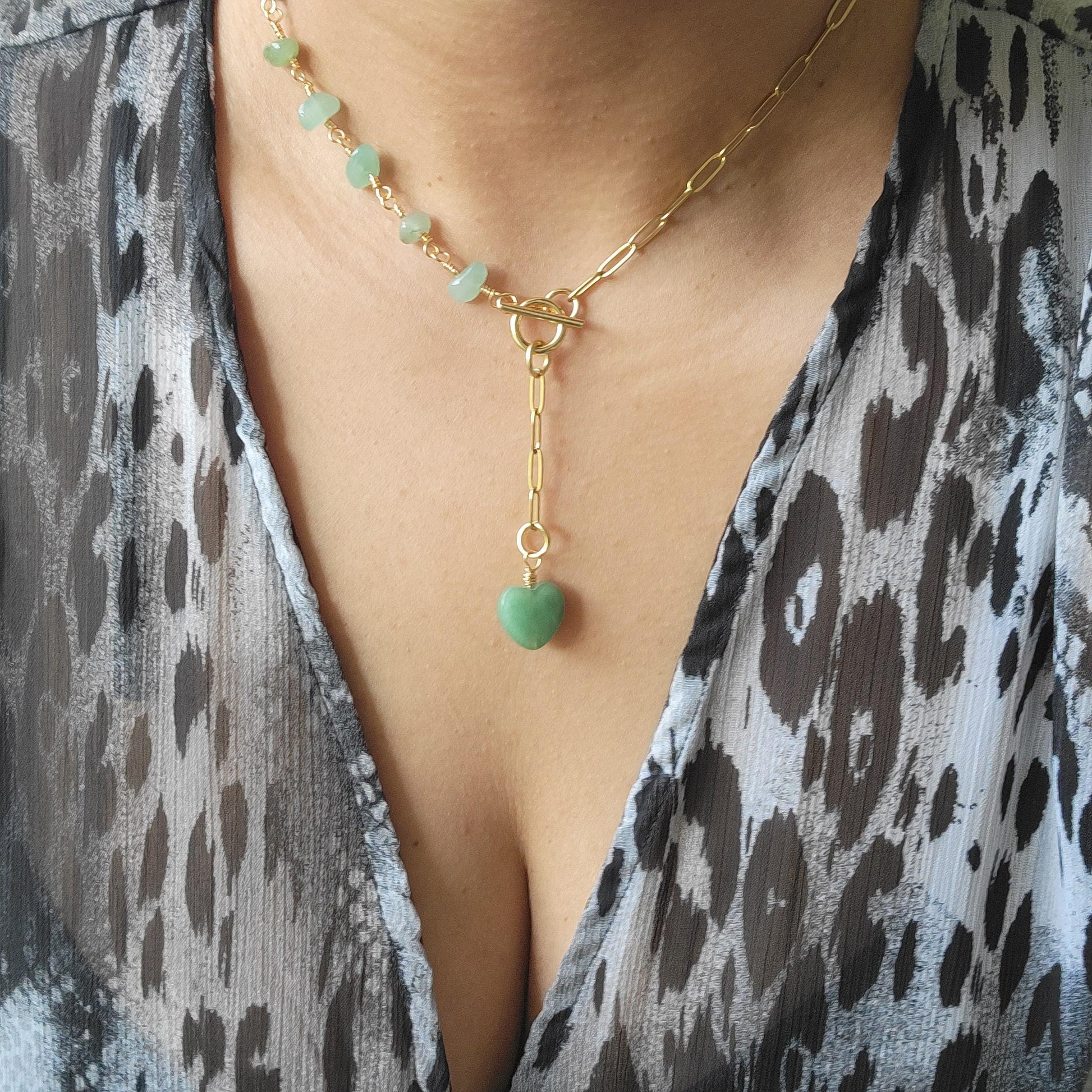 Aventurine Layering Necklace with Toggle Heart Charm