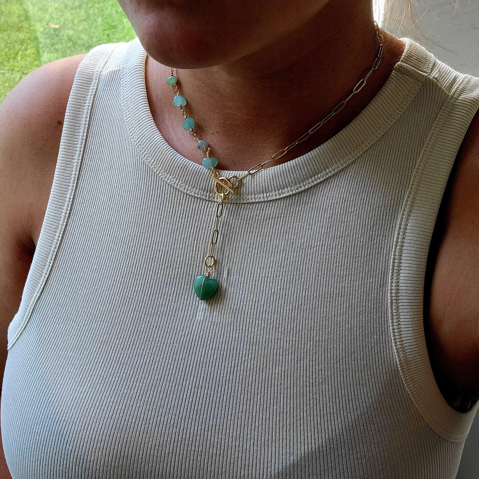 Aventurine Layering Necklace with Toggle Heart Charm