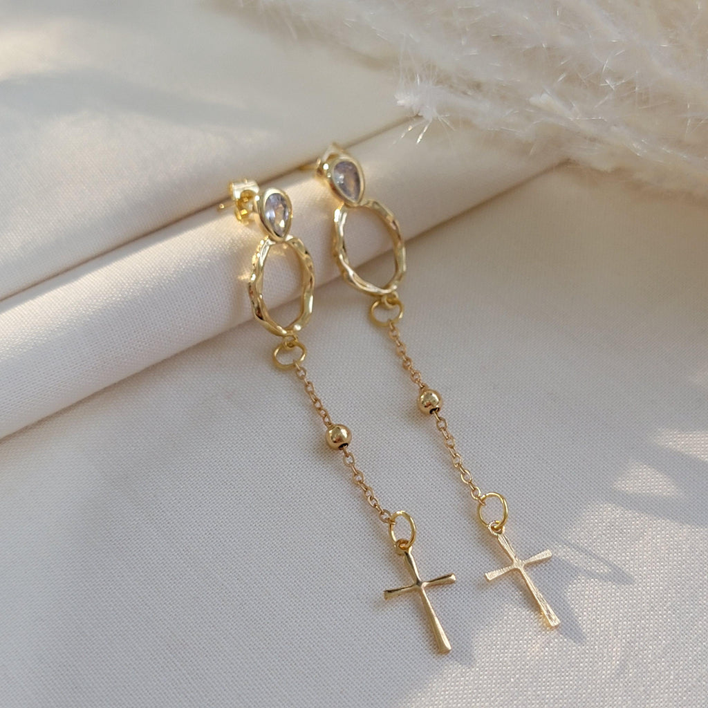 Cross Chain Earrings, Cross earrings gold, Earrings-chains,Minimalistic earrings,Gold chain earrings, Christmas mom gifte,Christmas-daughter