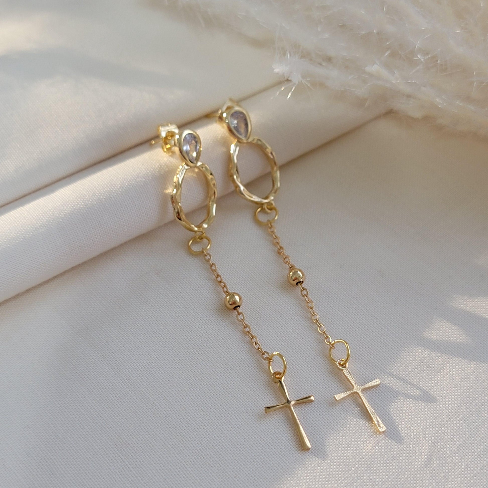 Cross Chain Earrings, Cross earrings gold, Earrings-chains,Minimalistic earrings,Gold chain earrings, Christmas mom gifte,Christmas-daughter
