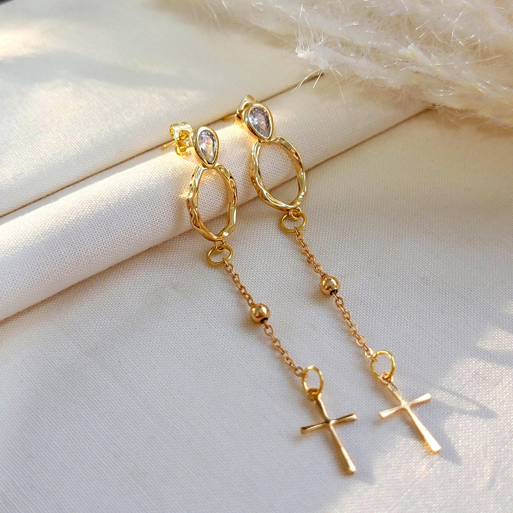 Cross Chain Earrings, Cross earrings gold, Earrings-chains,Minimalistic earrings,Gold chain earrings, Christmas mom gifte,Christmas-daughter
