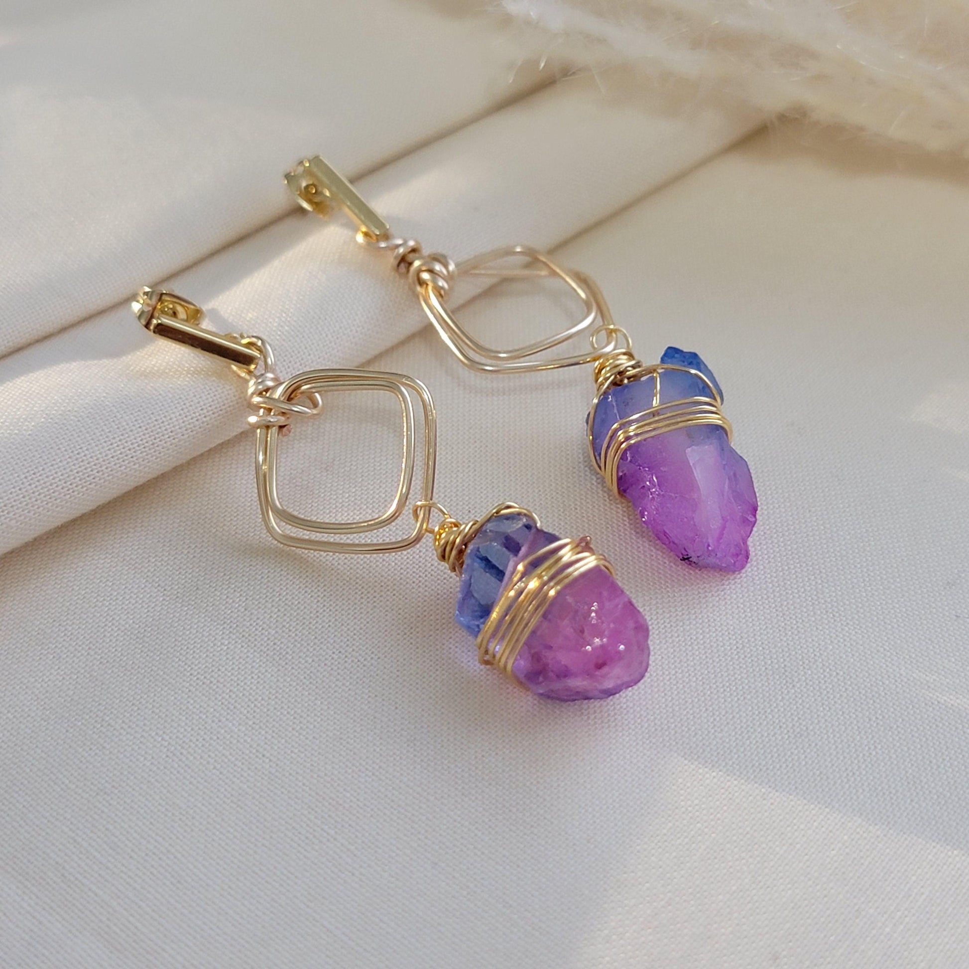 Raw Crystal Hoops Gold Earrings, Crystal Hoop Earrings, Charm Earrings, Quartz hoop earrings, Raw Stone Hoops, Gift For- Her, Gift-For Women