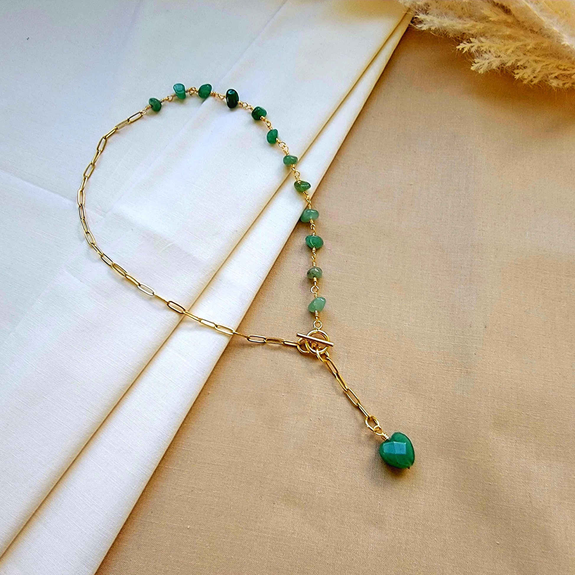 Aventurine Layering Necklace with Toggle Heart Charm