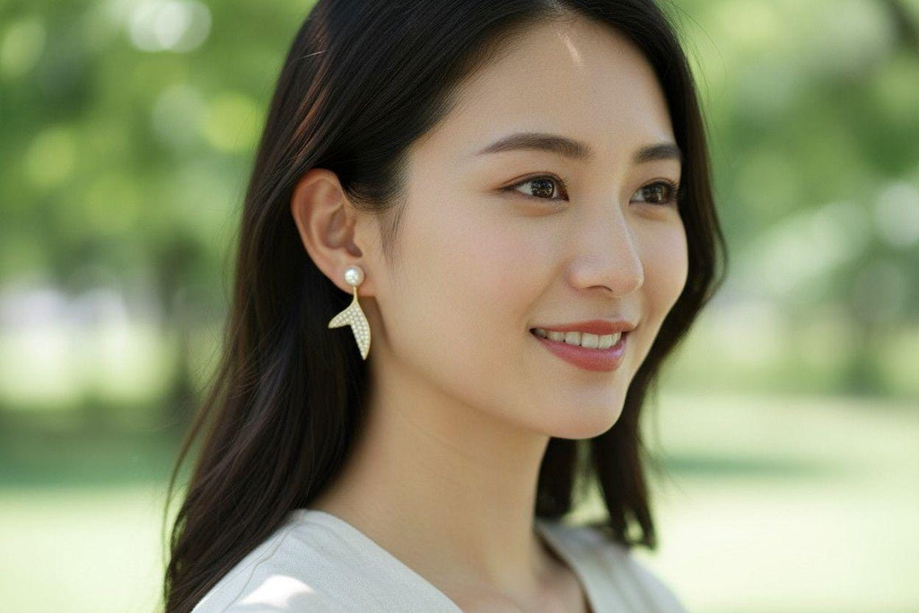 Fishtail Pearl drop earrings, Minimalistic gold earrings, Dainty gold earring, Delicate gold  earrings, gifts for-her, Wife gift, for-women