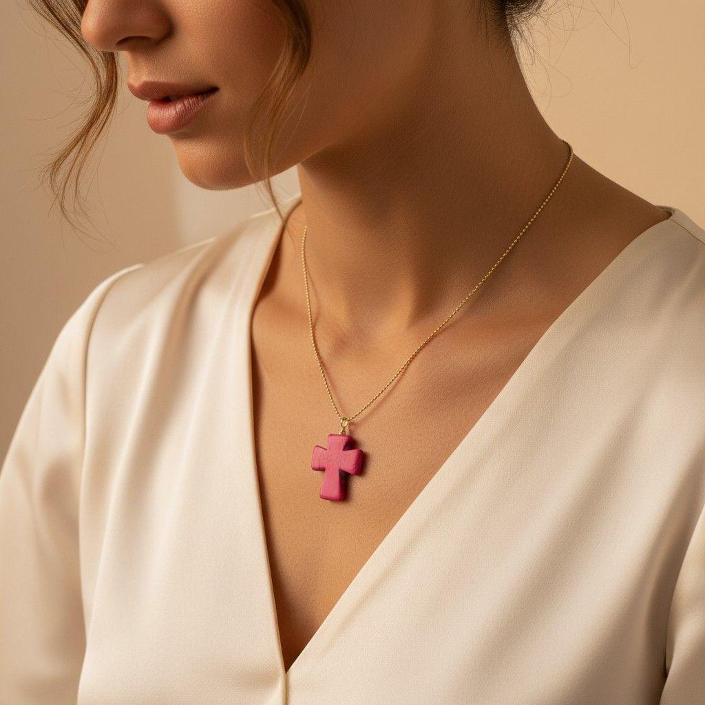 Large Howlite Dainty Cross necklaces, Thin gold necklace, Necklace minimalistic, Chain necklace, Baptism Gift, Christmas Giftful,Wife gifte