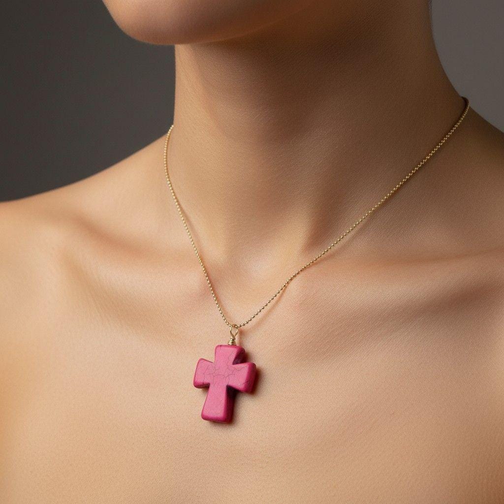 Large Howlite Dainty Cross necklaces, Thin gold necklace, Necklace minimalistic, Chain necklace, Baptism Gift, Christmas Giftful,Wife gifte