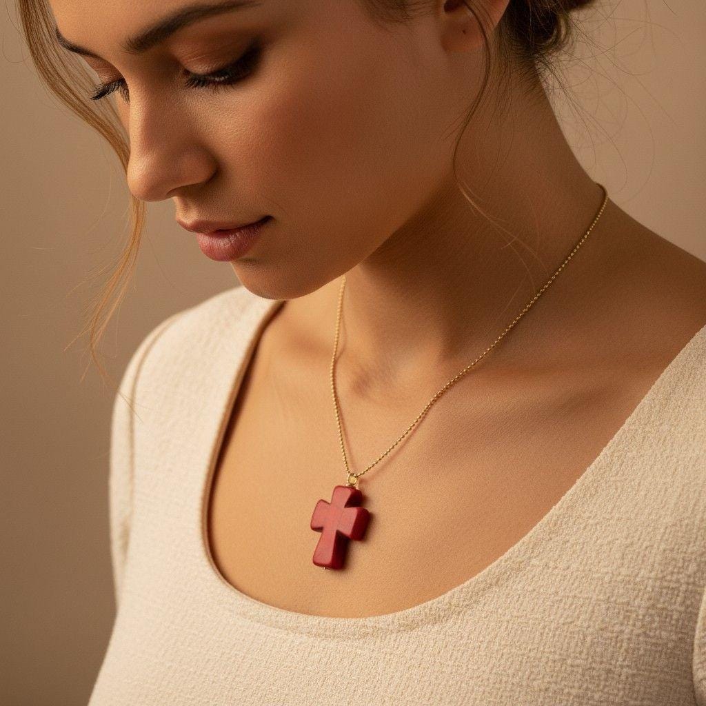 Large Howlite Dainty Cross necklaces, Thin gold necklace, Necklace minimalistic, Chain necklace, Baptism Gift, Christmas Giftful,Wife gifte