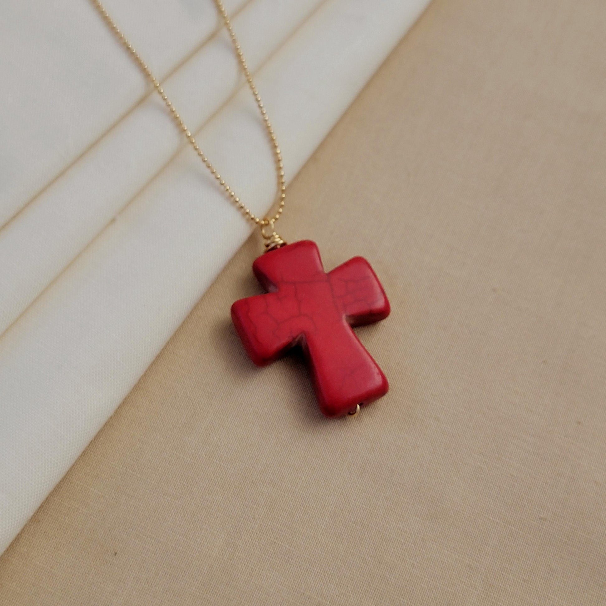 Large Howlite Dainty Cross necklaces, Thin gold necklace, Necklace minimalistic, Chain necklace, Baptism Gift, Christmas Giftful,Wife gifte